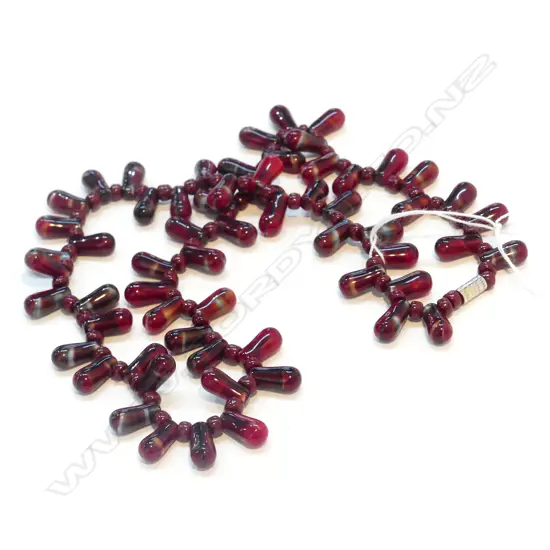 RED BANDED AGATE BEAD NECKLACE L.440mm