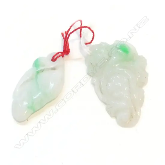 2 CHINESE CARVED JADEITE PENDANTS FLORAL FRUIT