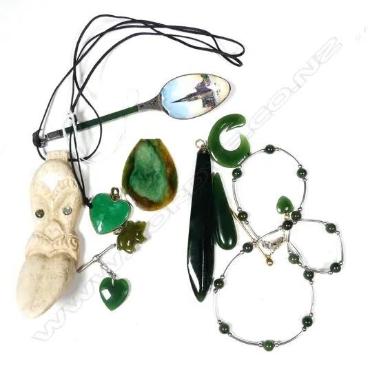GOOD BAG OF GREENSTONE & BONE JEWELLERY, INC. PENDANTS, STICK PIN & NECKLACE