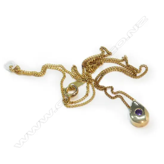 9CT YELLOW GOLD & AMETHYST PENDANT GILT CHAIN