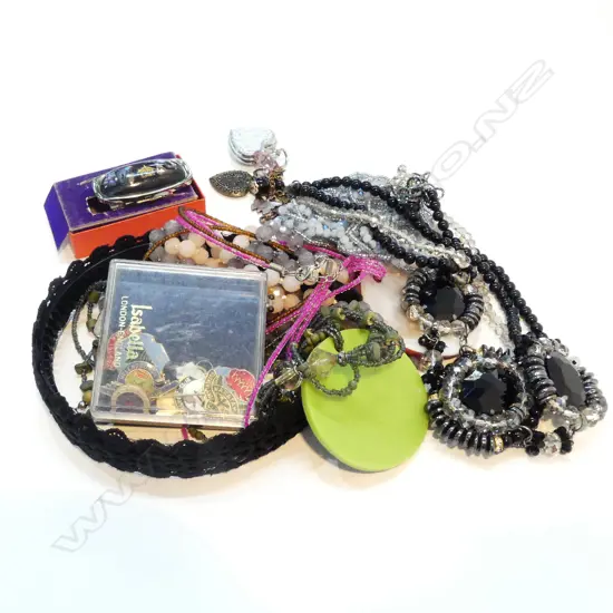 BOX ASST NECKLACES, BOWLING BADGES, HAIR BAND