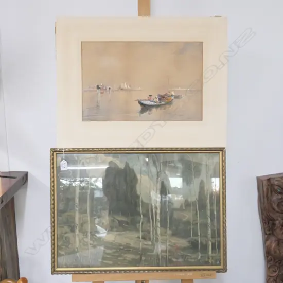 WATERCOLOUR 'VENETIAN LAGOON' BY T B HARDY UNFRAMED AND BUSH SCENE PRINT