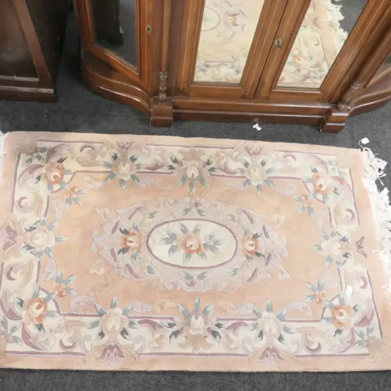 HAND KNOTTED SCULPTED PILE RUG PINK CREAM... 