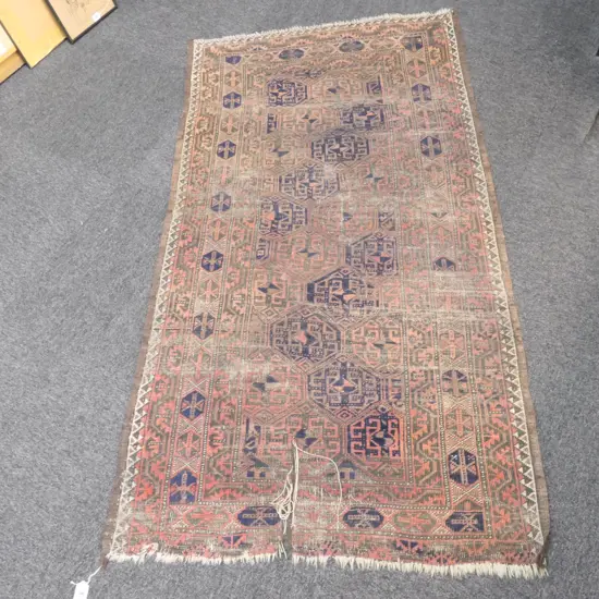 ANTIQUE AFGHAN ALL WOOL RUG GEOMETRIC DESIGN AF 250MM TEAR L 1660MM W 900MM