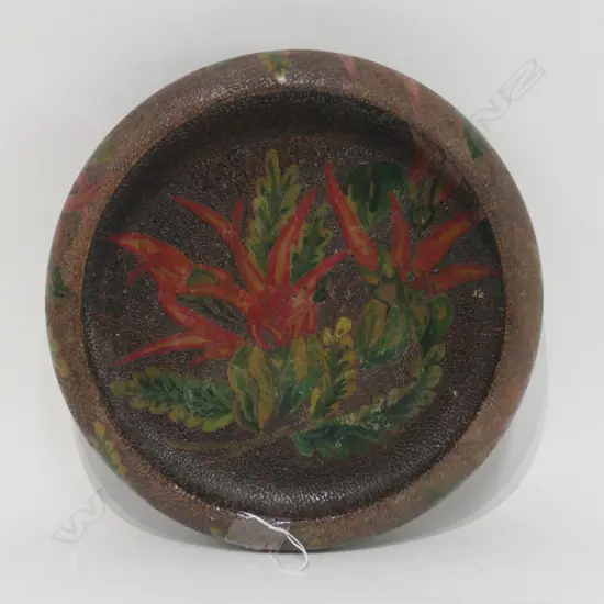POKER WORK BOWL WITH RED KOWHAI FLOWER 1943 D 220 MM