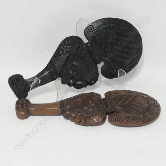 2 MAORI CARVED OLD SCHOOL KOTIATE L 330 MM