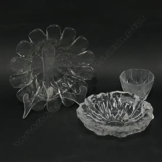 3 PCES SCANDINAVIAN STYLE ART GLASS INCL. HOLMEGAARD DENMARK SUNFLOWER BOWL