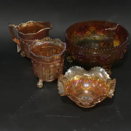 2 CARNIVAL GLASS BOWLS JUG AND VASE D 190 MM
