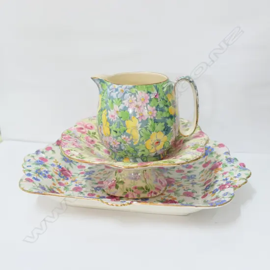 3 PCES OF CHINTZ CHINA; ROYAL WINTON TRAY, JUG AND COMPORT
