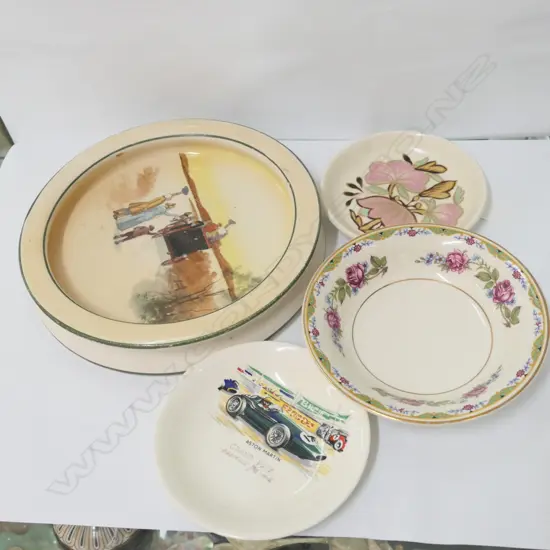 CROWN LYNN PIN DISH, PALISSY DISH, BOWL AND ROYAL DOULTON CHILDS BOWL