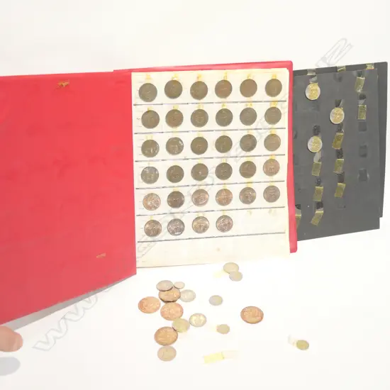 COIN ALBUM OF N.Z COINS1/2 PENNEY /FULL/SIX PENCE ETC +3 SHEETS OF COINS ETC