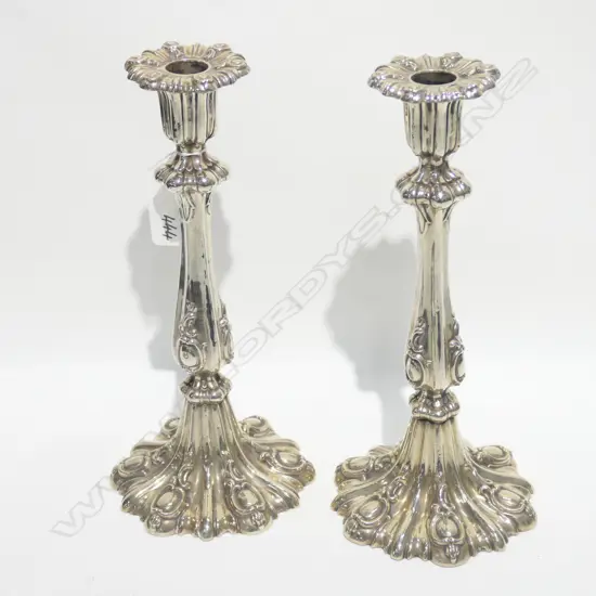 PAIR 19TH CENTURY SILVER PLATE CANDLESTICKS LOVELY FRENCH DESIGN 280MM H
