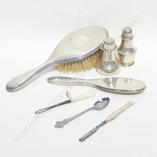 Brush - buff - two pepper shakers - Rolex spoon