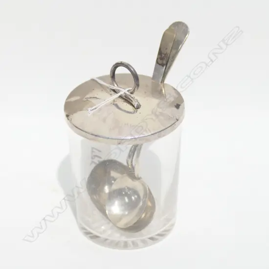 SILVER TOPPED PRESERVE JAR & SPOON + SILVER SCOOP
