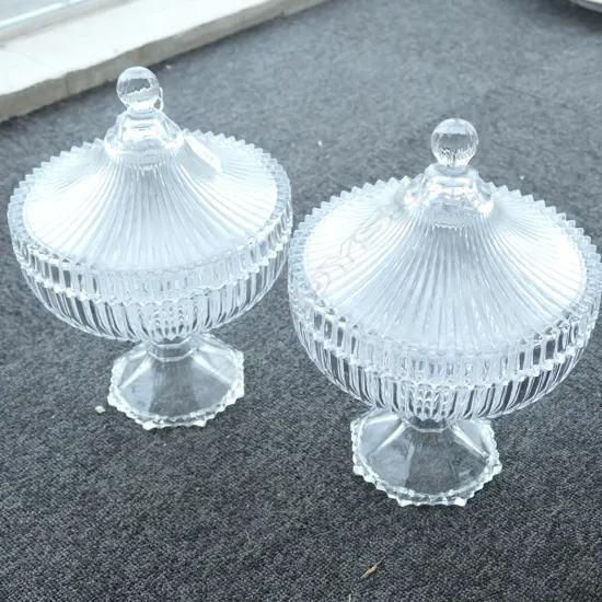 PAIR FRENCH BON-BON LIDDED FOOTED DISHES ONE WITH SMALL CHIP 290MM H