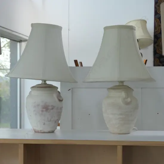 PAIR CERAMIC URN LAMPS 250MM H TO SHADE