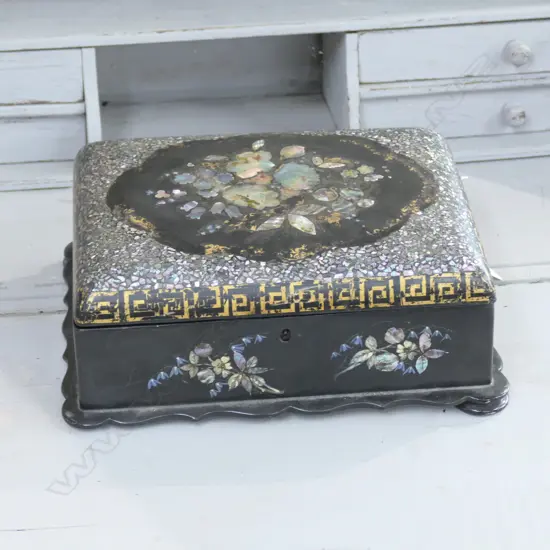 MOTHER OF PEARL VELVET LINED BOX 330MM W 120MM H