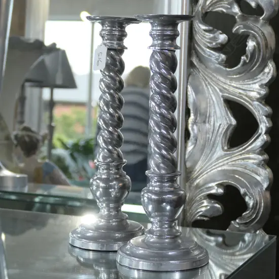 PAIR METAL CANDLESTICKS 300MM H