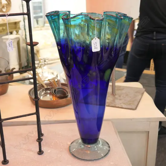 BLUE ART GLASS VASE 480MM H