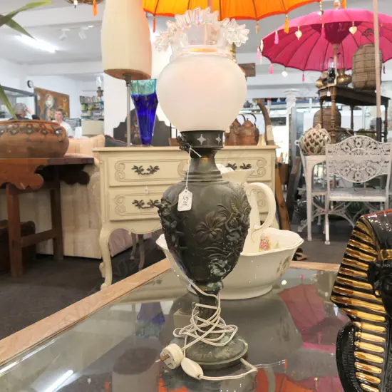 ANTIQUE COPPER / BRONZE ? LAMP 600MM H AF SHOWING AGE