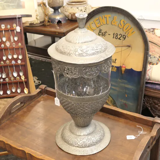 LARGE LIDDED GLASS CANISTER H  560 MM  