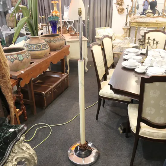 ART DECO CHROME & PAINTED METAL STD LAMP