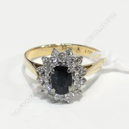 9CT GOLD SAPPHIRE & DIAMOND CLUSTER RING - insurance replacement $1850
