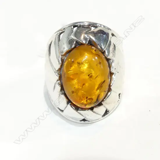 SILVER AND AMBER RING