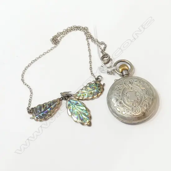 800/SIL LADIES SWISS POCKET WATCH; SILVER PAUA NECKLACE