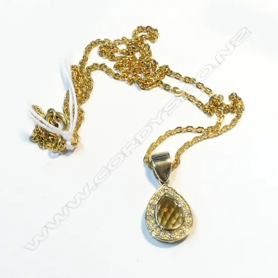 9CT GOLD CITRINE & DIAMOND PENDANT (NOT GOLD CHAIN)