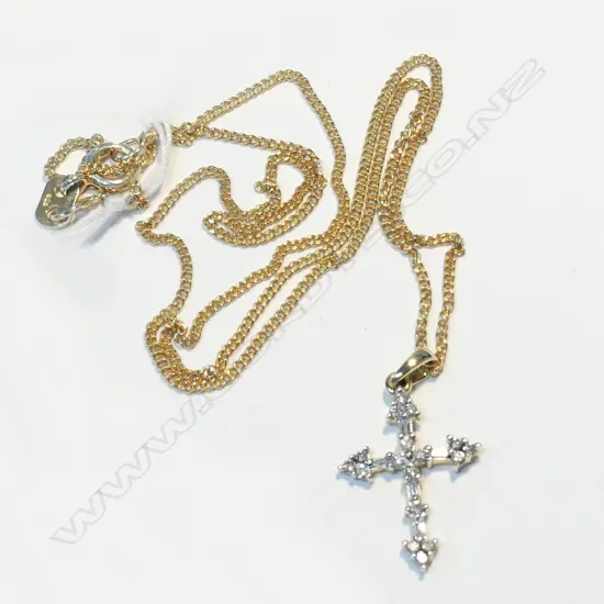 10CT GOLD & DIAMOND CROSS 9CT GOLD PLATED CHAIN