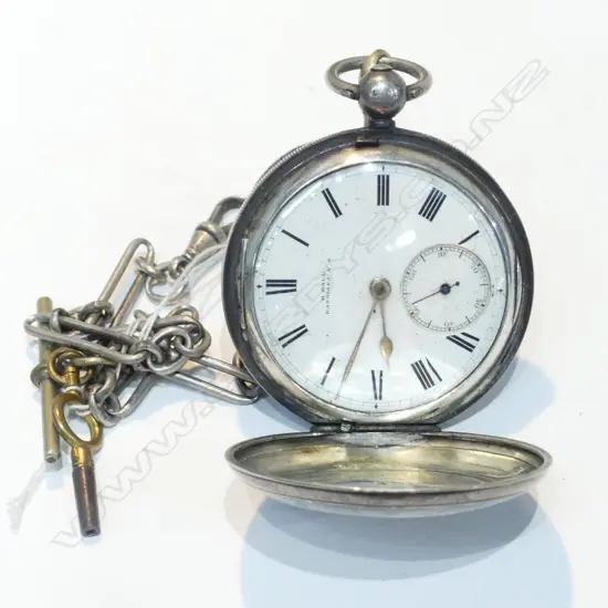 STG SILVER POCKET WATCH WITH CHAIN, C1900.  140 GMS TOTAL