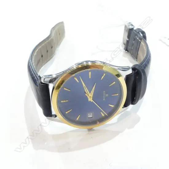 gold plated; stainless steel back; water resistant 5 atmos; sapphire blue dial; Dauphine hands