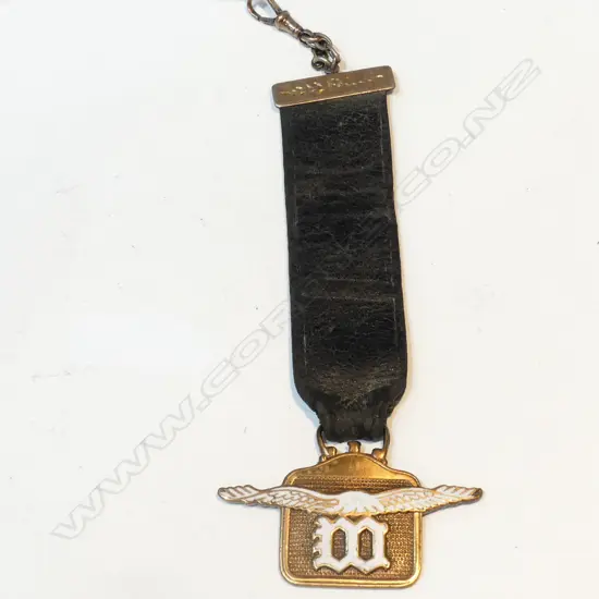 EARLY WOLESLEY (CAR OWNERS) LEATHER, GILT & ENAMEL FOB