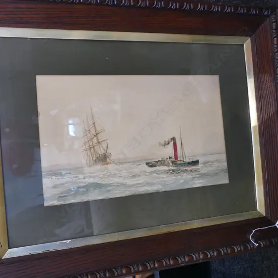 HERBERT COLE / ROX CARLTON 'PAMIR UNDER TOW' W/C IN EARLY OAK FRAME