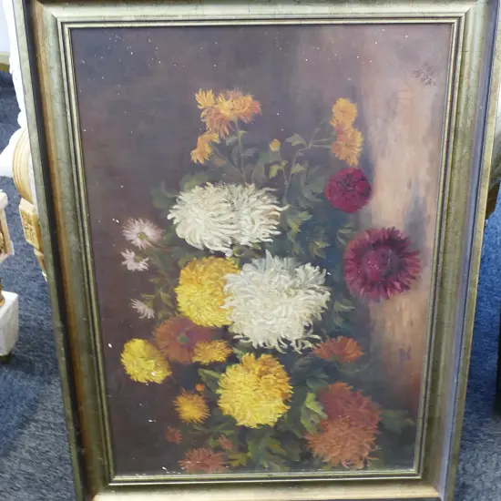 ANTIQUE OIL STILL LIFE INITIALED A. E. W. 1898. SOME MINOR PAINT CHIPPING ETC - 700 X 485MM