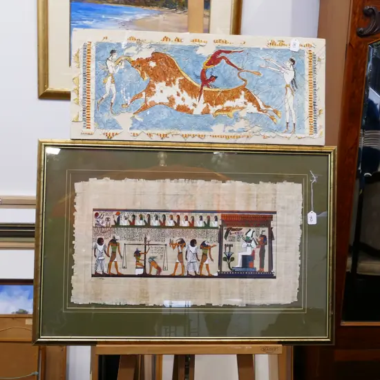 FRAMED EGYPTIAN SCENE + ONE OTHER 780 X 500 MM