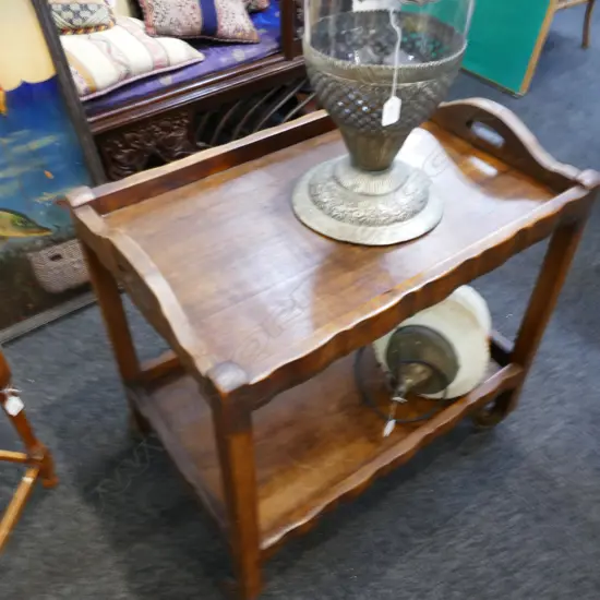 VINTAGE HARDWOOD TEA TROLLEY POSSIBLY STINKWOOD
