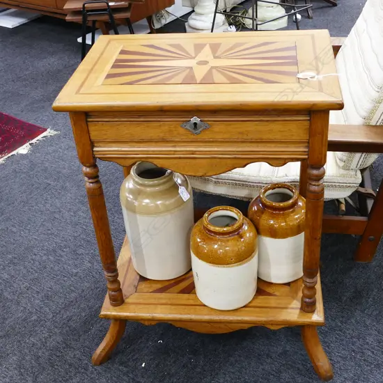 C.1890 OAK STAR-BURST INLAY WORK TABLE