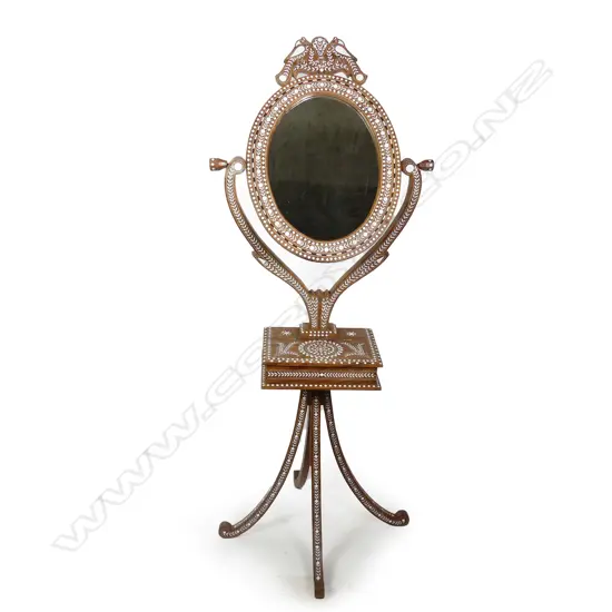SYRIAN INLAID DRESSING MIRROR ON STAND, H. 1460MM