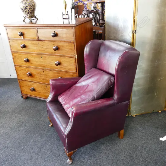 PR VINTAGE RED/BROWN LEATHER WINGBACK CHAIRS
