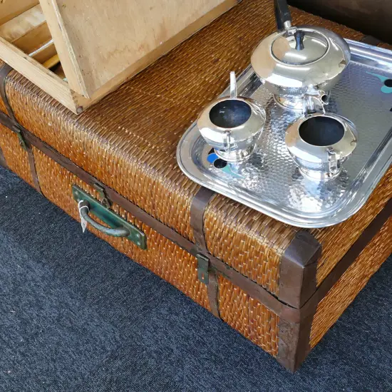 CANE AND METAL BOUND TRUNK