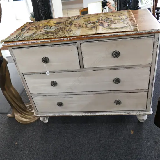 PAINTED SHABBY CHIC KAURI FOUR DRAWER CHEST 1100 X 500 X 910mm