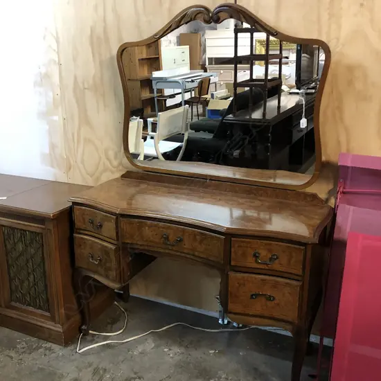 WALNUT DRESSING TABLE WITH MIRROR BACK L 1120 MM