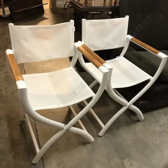PAIR NEW FRENCH TRICONFORT OUTDOOR DIRECTOR-STYLE CHAIRS 840MM H 560MM W