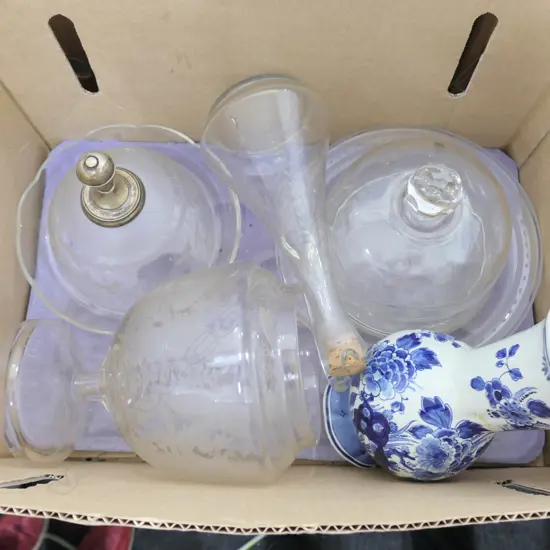 ASST GLASS DISHES + DELFT VASE A/F