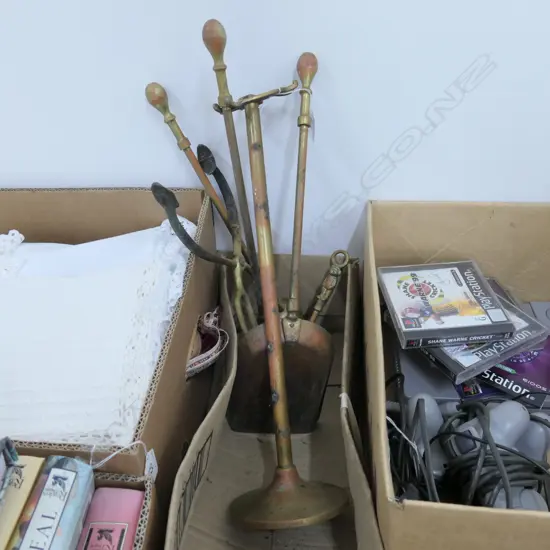  SET OF FIVE BRASS FIRE IRONS