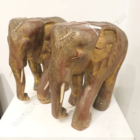 PAIR CARVED ELEPHANTS 360MM H