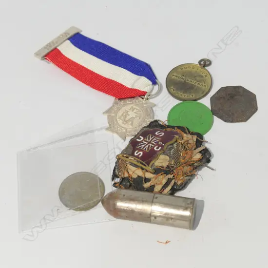 WWII EGYPT NAAFI TOKEN, EGYPT GOOD LUCK MEDALLION, 1905 WANGANUI COSI CLUB TOKEN, ETC