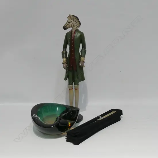 4 ITEMS: GLASS BOWL A.F ZEBRA MAN A.F & 2 LETTER KNIVES